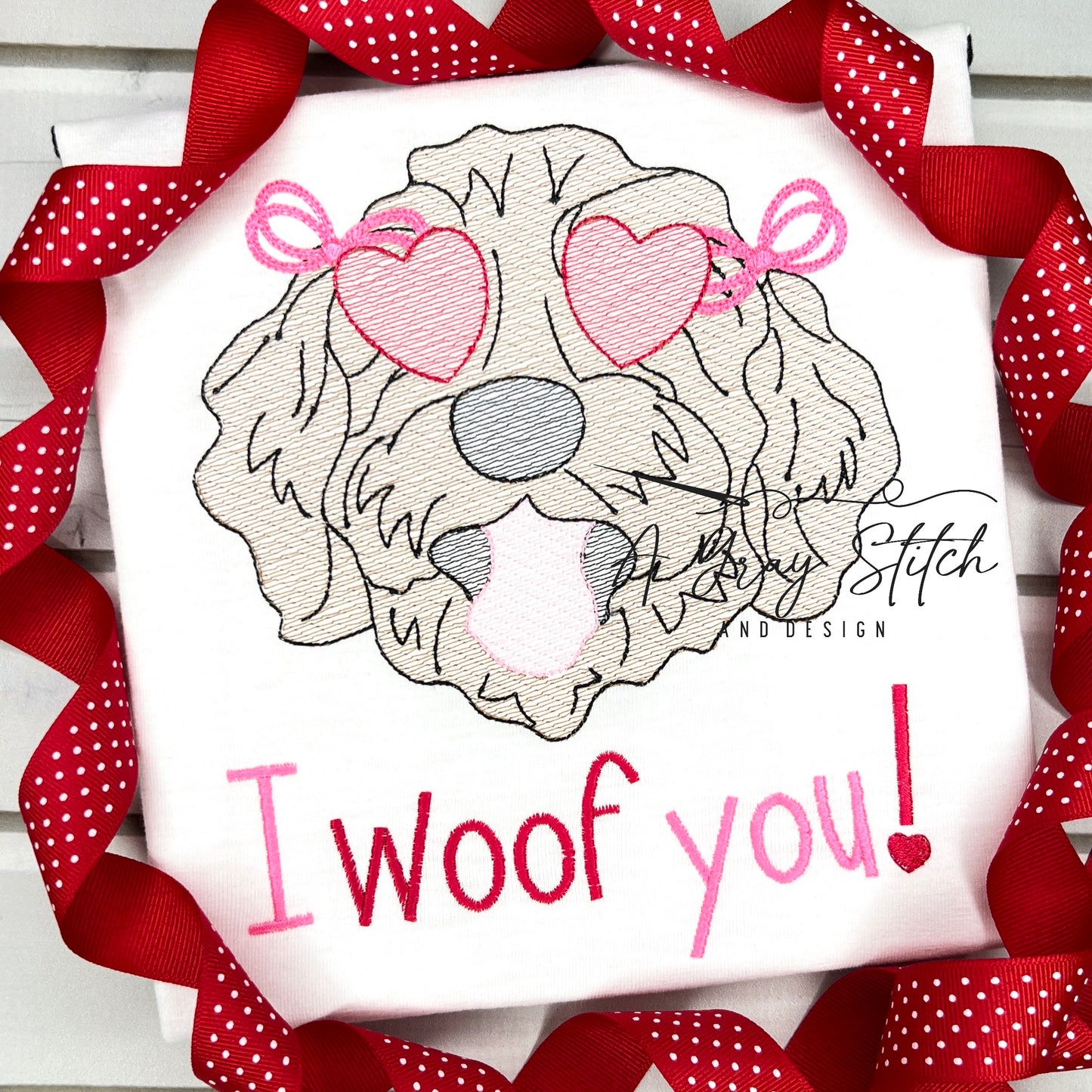 Sketch Fill Valentine's Goldendoodle Girl Machine Embroidery Design