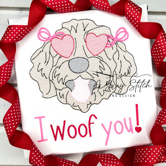 Sketch Fill Valentine's Goldendoodle Girl Machine Embroidery Design