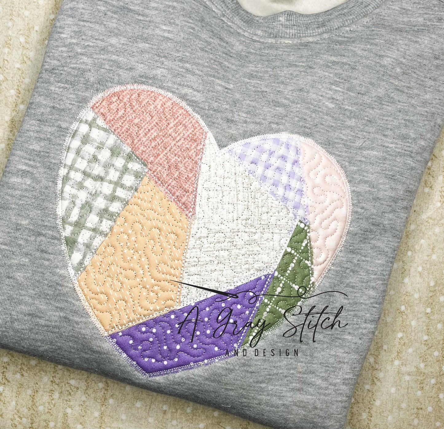 Quilted Patchwork Valentine's Heart Applique Design