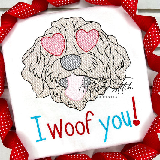 Sketch Fill Valentine's Goldendoodle Boy Design