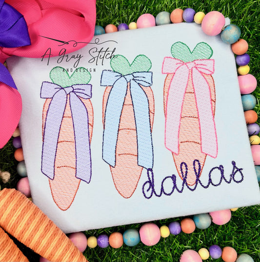 Sketch Fill Carrot Trio with Bows Quick Stitch Machine Embroidery Design