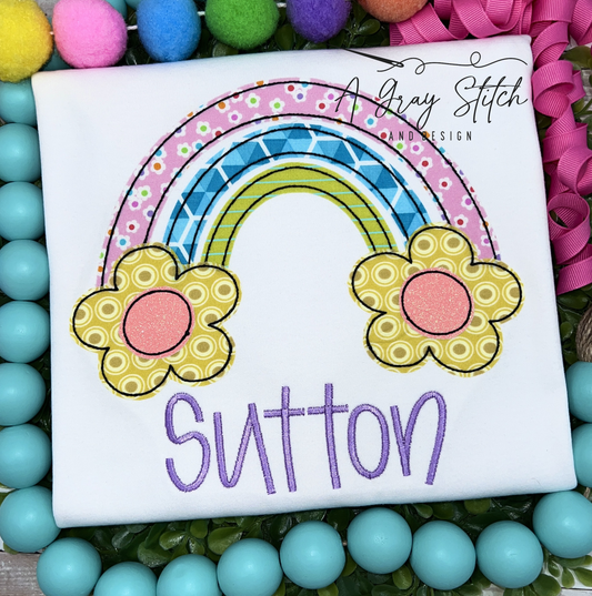 Bean Stitch Applique Spring Groovy Rainbow Machine Embroidery Design