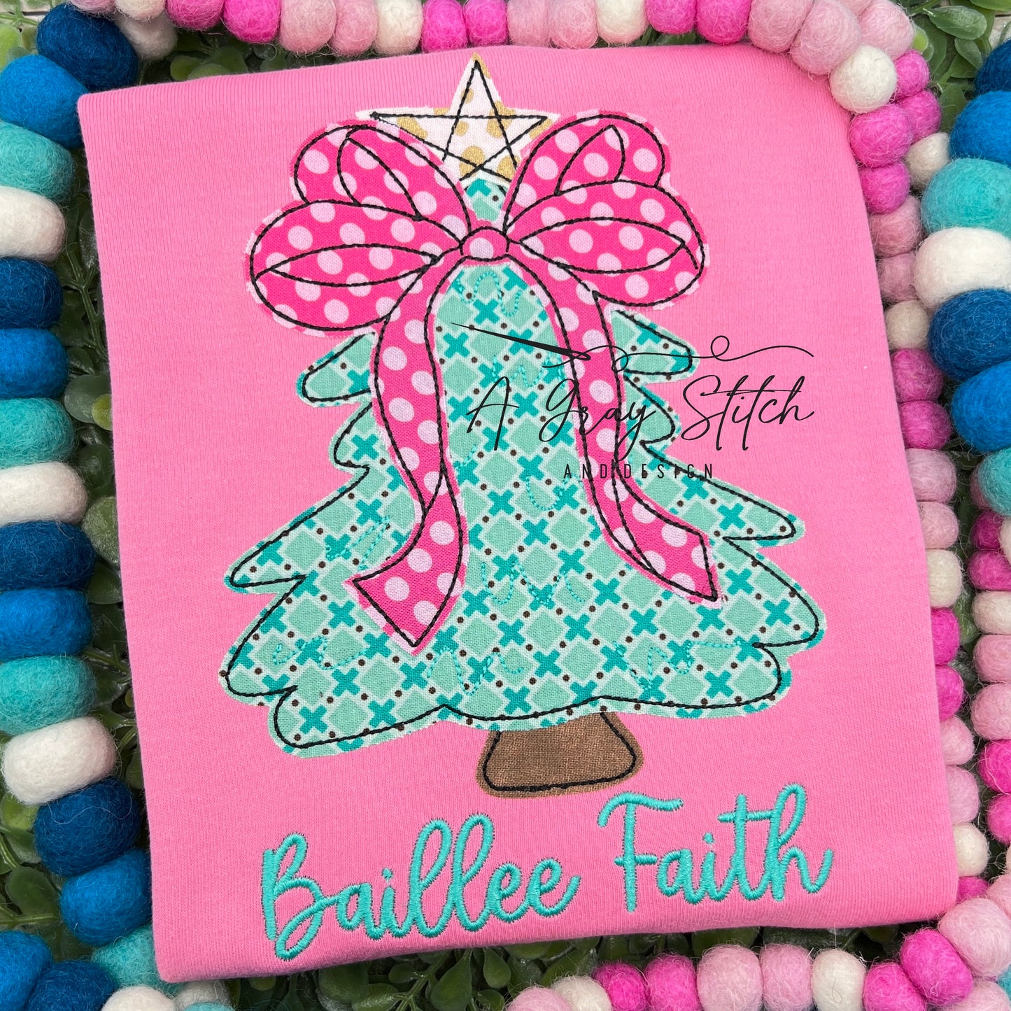 Bean Stitch Whimsical Christmas Tree Applique Design