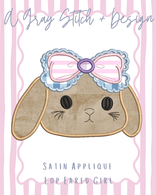 Satin Stitch Applique Lop Eared Bunny Girl