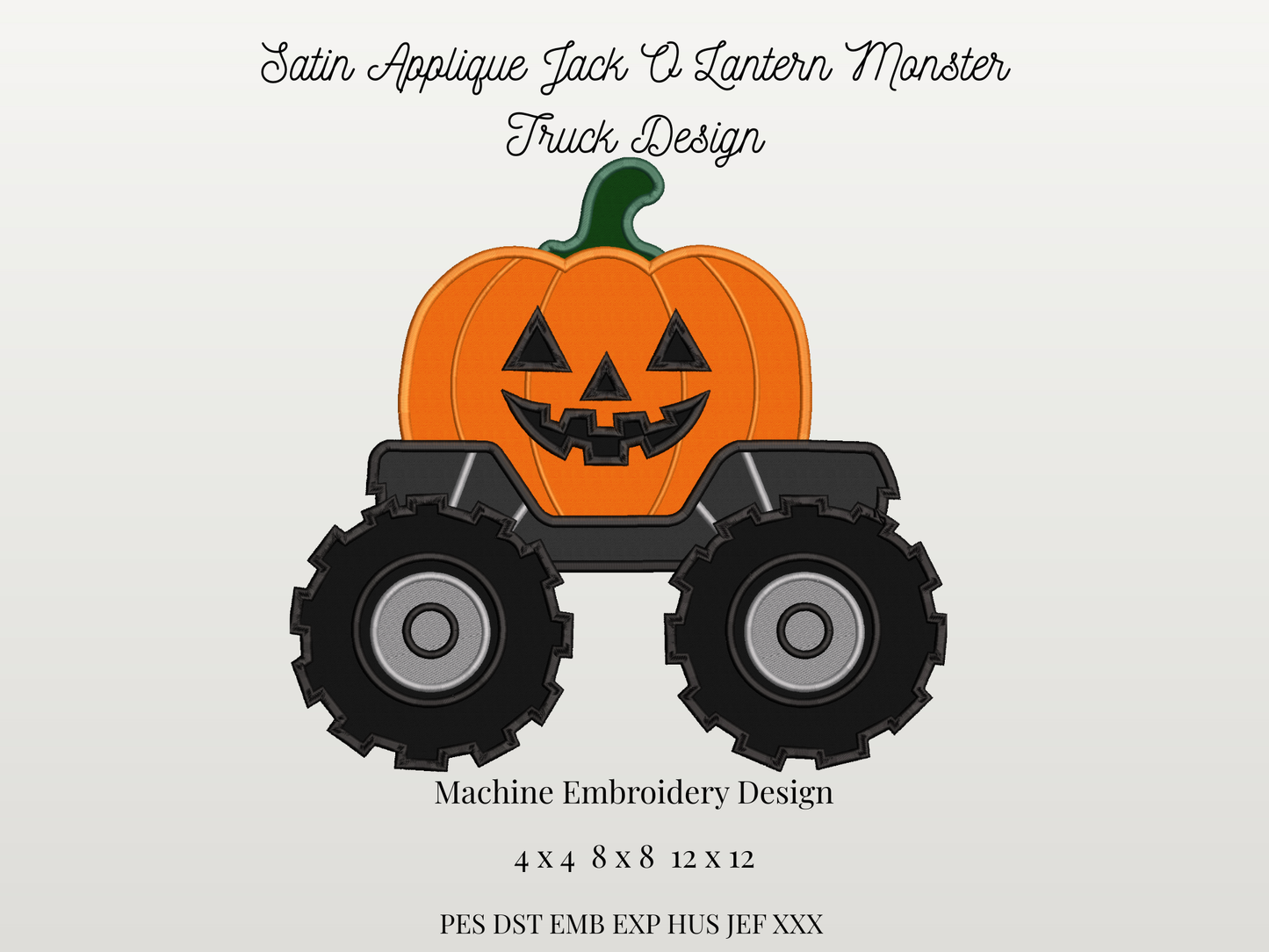 Jack O Lantern Monster Truck Satin Applique