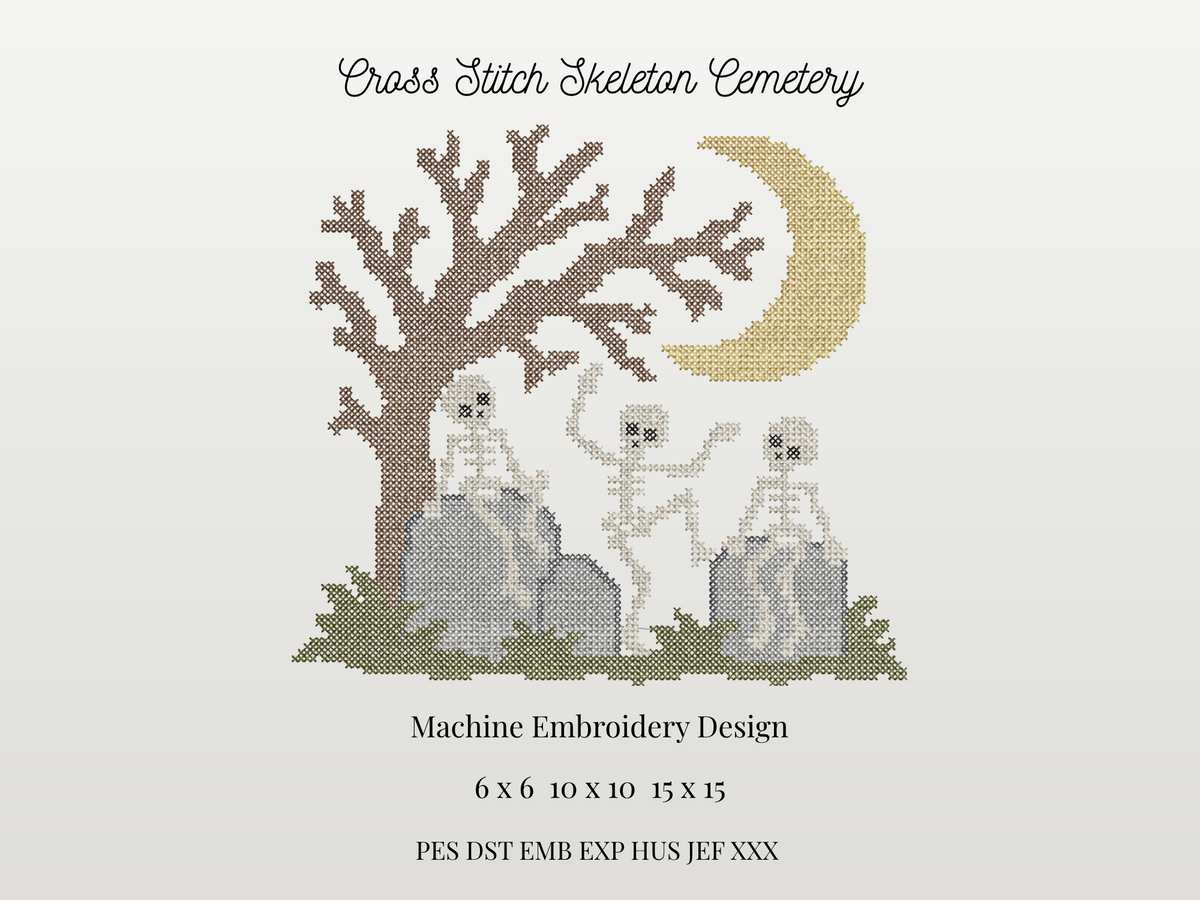 Cross Stitch Skeleton Cemetery