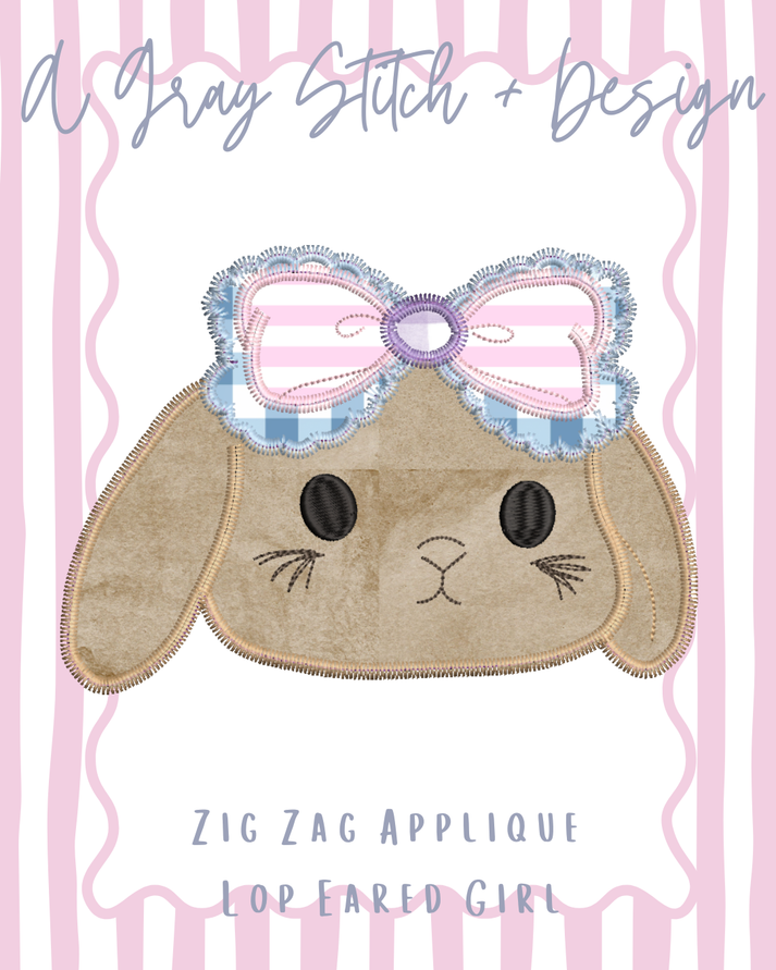 Zig Zag Stitch Applique Lop Eared Bunny Girl – A Gray Stitch and Design