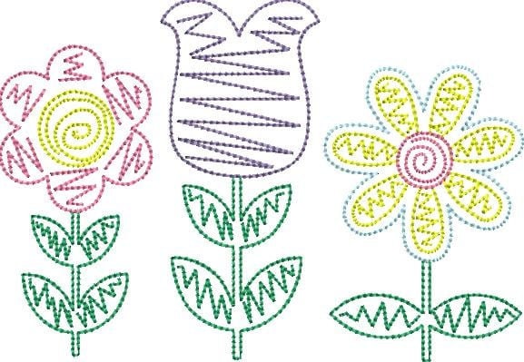 Spring Flower Quick Stitch Sketchy Design Vintage Stitch Applique Design