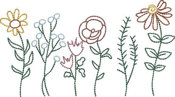 Doodle Flowers Embroidery Design Quick Stitch Vintage Bean Stitch Floral Embroidery Design