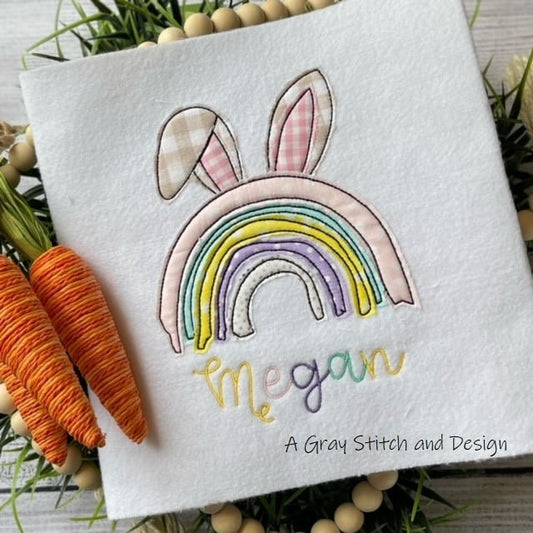 Bunny Rabbit Boho Rainbow Applique Design Easter Bunny Applique Rainbow Vintage Stitch Applique