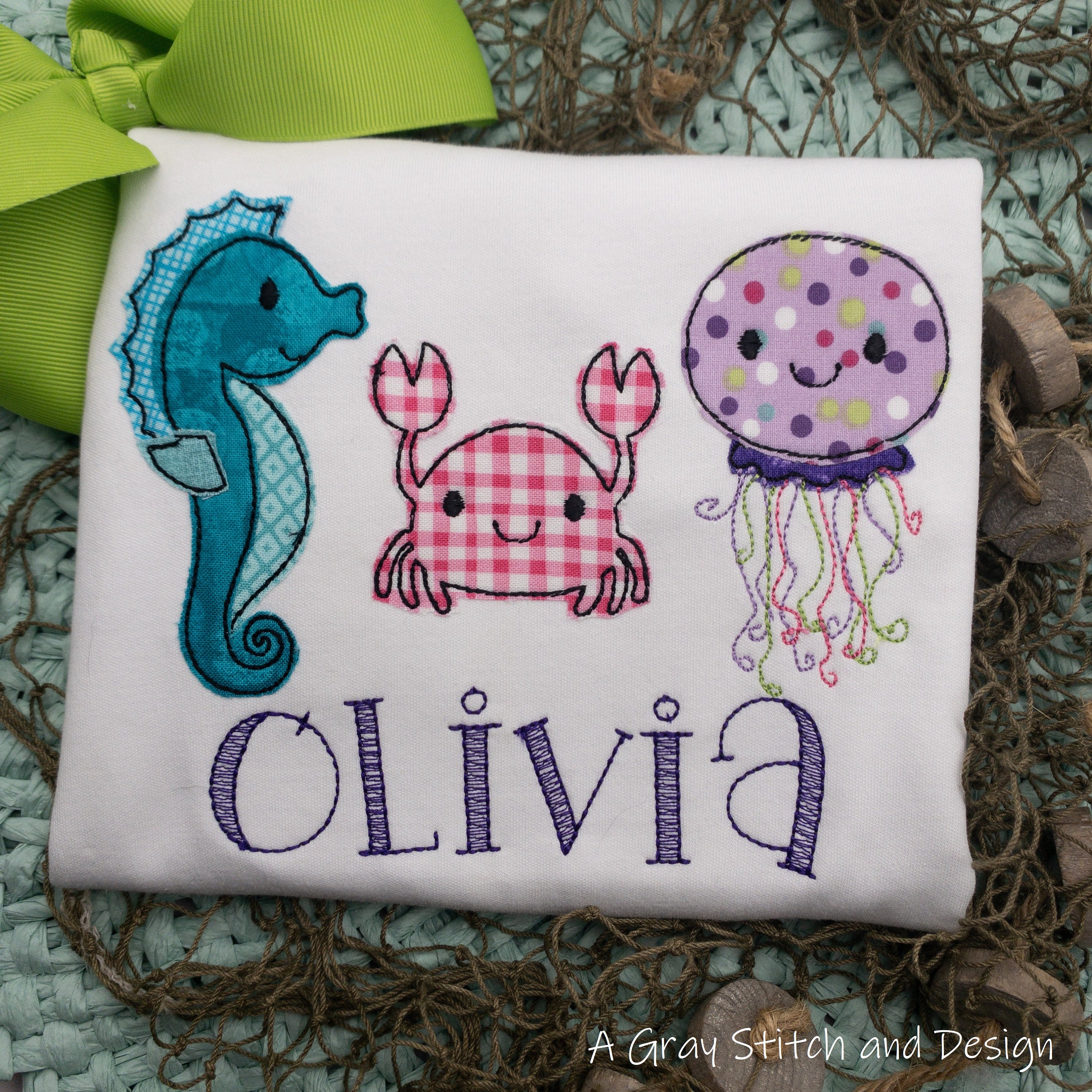 Sealife Trio Applique Design Summer Beach Applique Design Quick Stitch ...