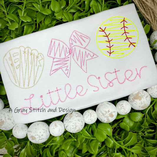 Sketchy Softball Trio Embroidery Design Quick Stitch Embroidery Design