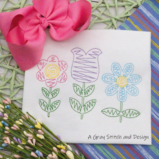 Spring Flower Quick Stitch Sketchy Design Vintage Stitch Applique Design