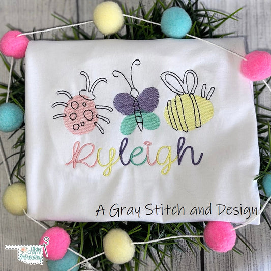 Embroidery Design Insects Bugs Quick Stitch Summer Sketch Design