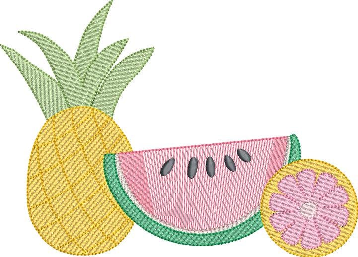 Sketch Fill Embroidery Design Summer Fruits Watermelon Lemon Pineapple Quick Stitch