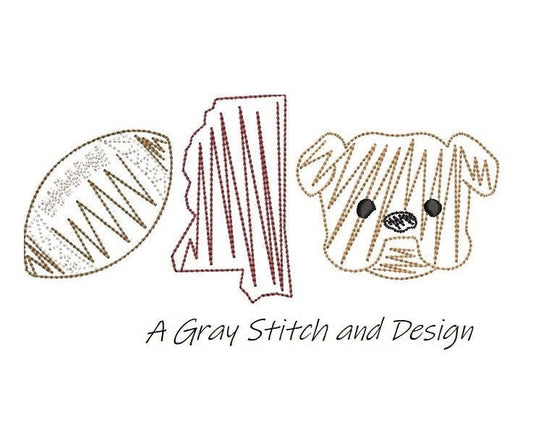 Bulldog State Embroidery Design Quick Stitch Sketchy Trio