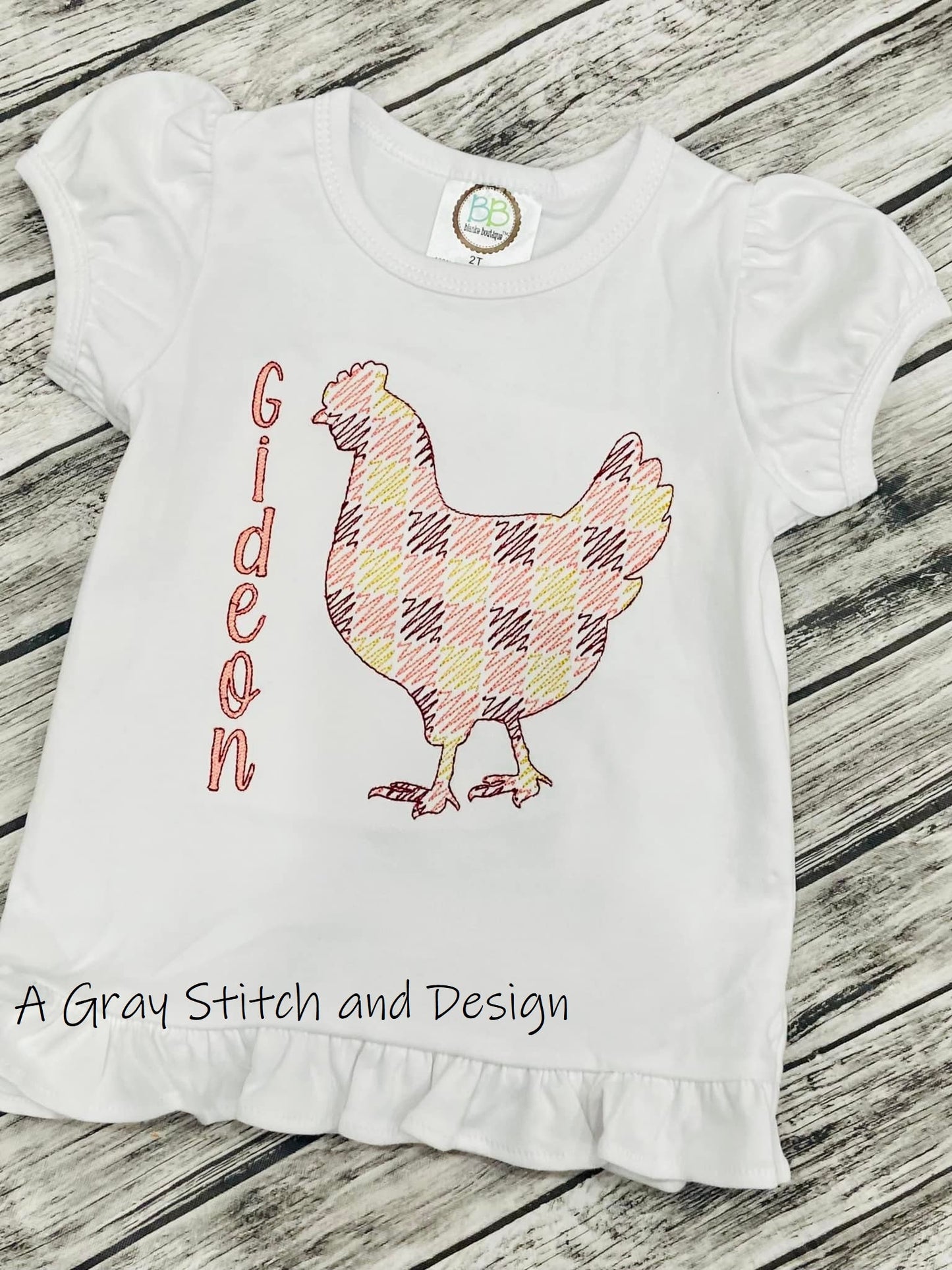 Quick Stitch Sketchy Chicken Embroidery Design Gingham Design