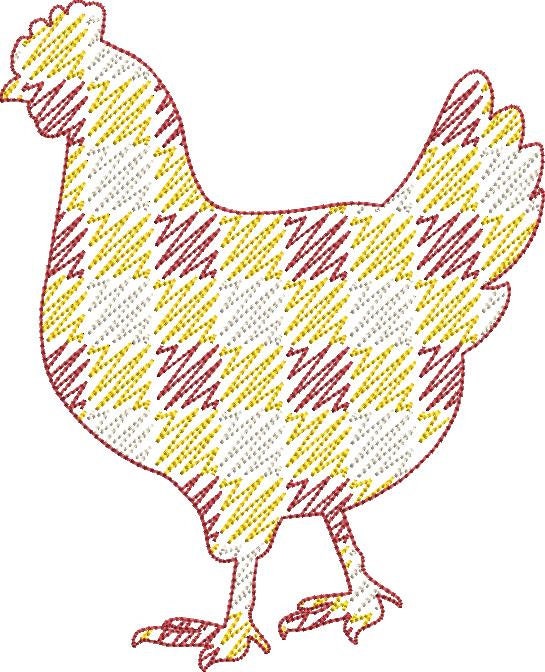 Quick Stitch Sketchy Chicken Embroidery Design Gingham Design