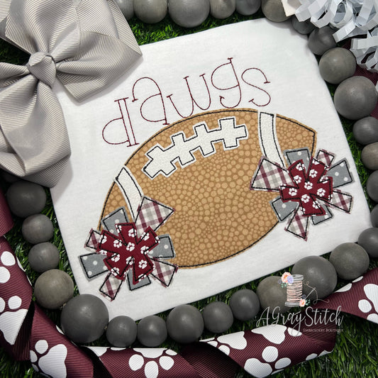 Football with Pom Poms Machine Embroidery Applique Design Quick Stitch