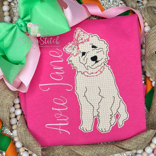 Girl Doodle Dog Applique Design Quick Stitch