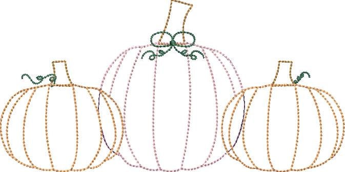 Vintage Stitch Pumpkin Trio with Curly Bow Embroidery Design