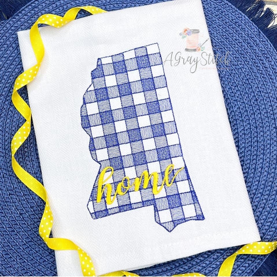 Gingham Sketch Fill Mississippi State Outline Quick Stitch Machine Embroidery