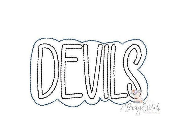 Devils Team Name Double Applique Machine Embroidery Design