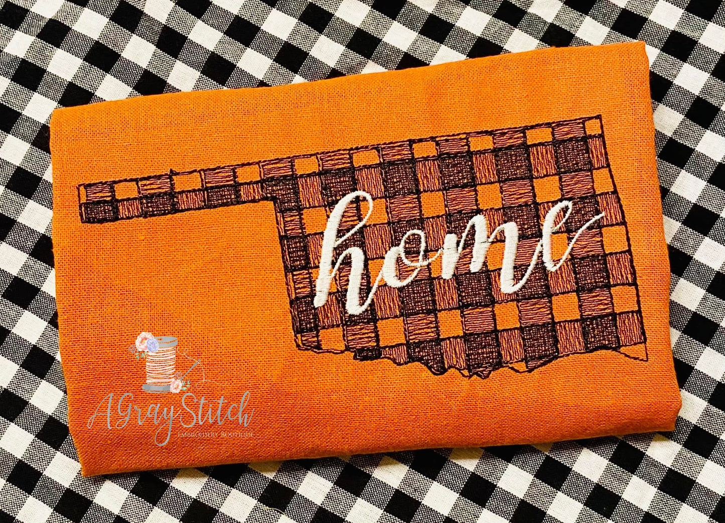 Gingham Sketch Fill Oklahoma State Embroidery Design