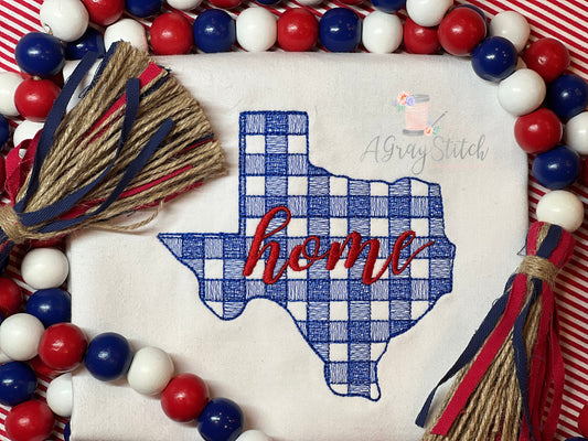 Gingham Texas State Machine Embroidery Design Quick Stitch