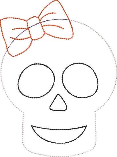 Girl Skeleton with Bow Machine Embroidery Applique Design