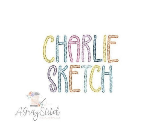Charlie Sketchy Quick Stitch Embroidery Font Machine Embroidery Sketch fill BX included