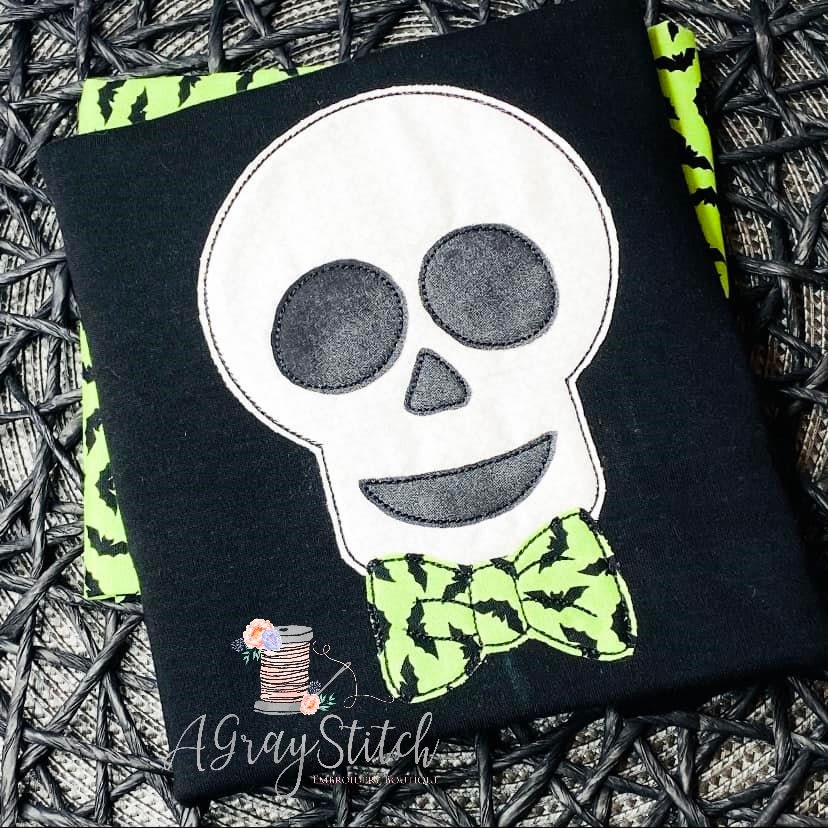 Skeleton Boy with Bowtie Applique Machine Embroidery Design