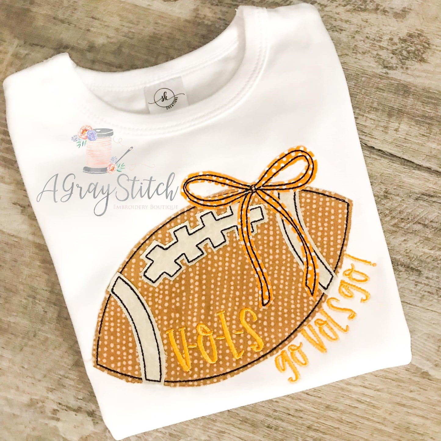 Football with Long Tail Bow Applique Machine Embroidery Design