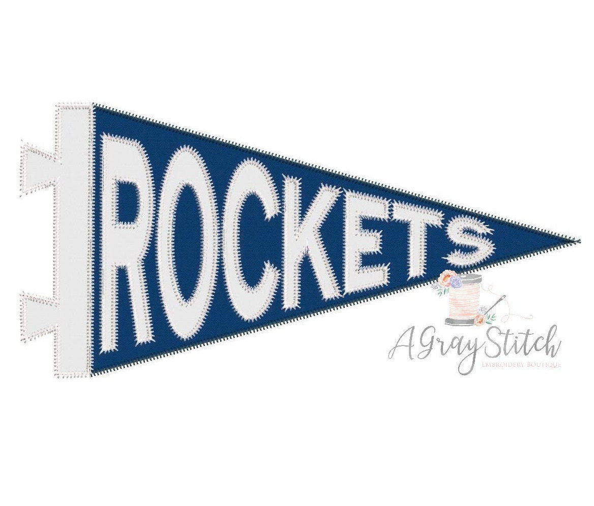 Rockets Spirit Pennant Flag Applique Machine Embroidery Design