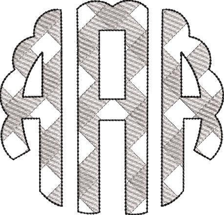 Gingham Scallop Monogram Sketch Fill Machine Embroidery Design BX included