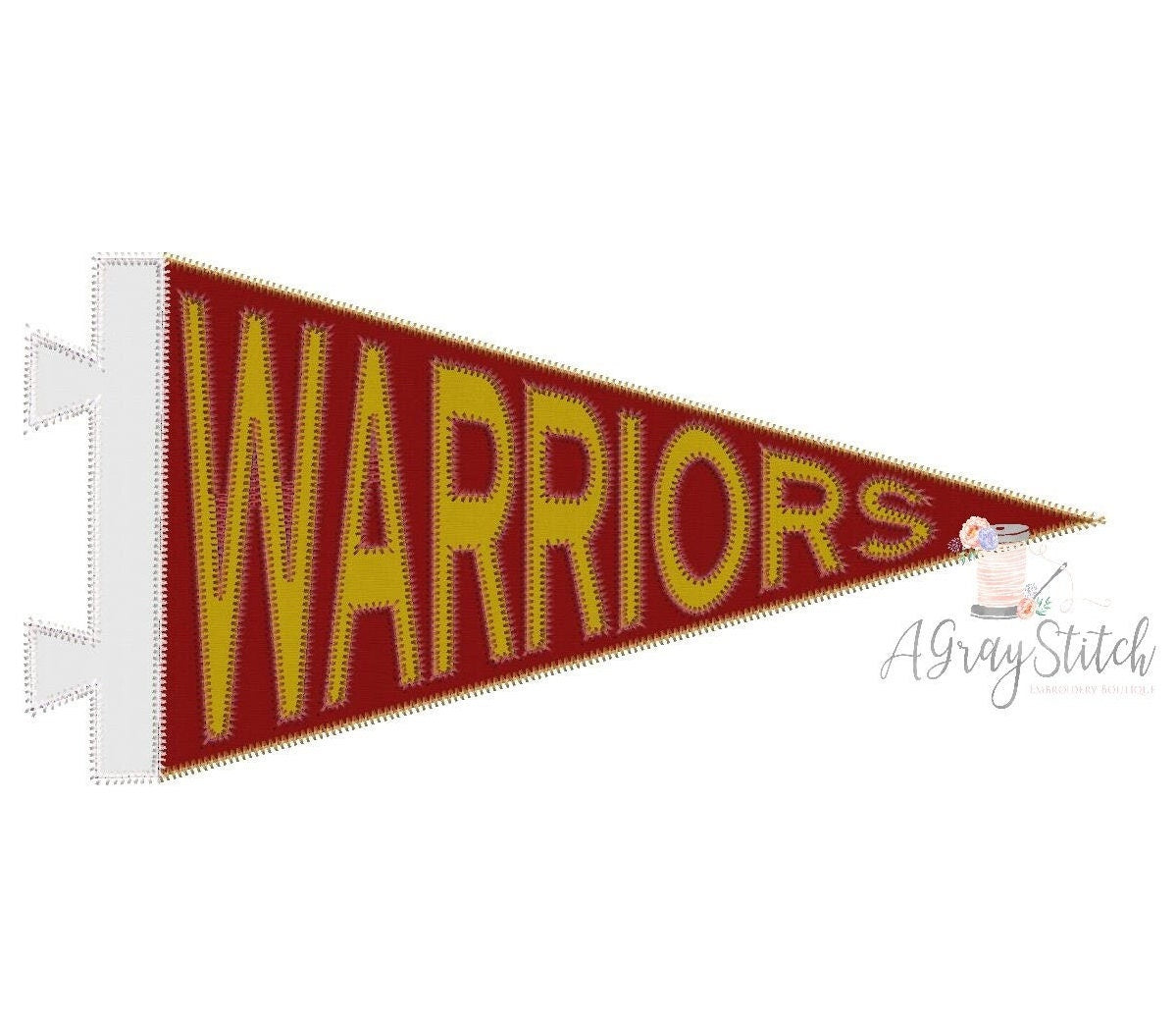 Warriors Pennant Flag Applique Machine Embroidery Design