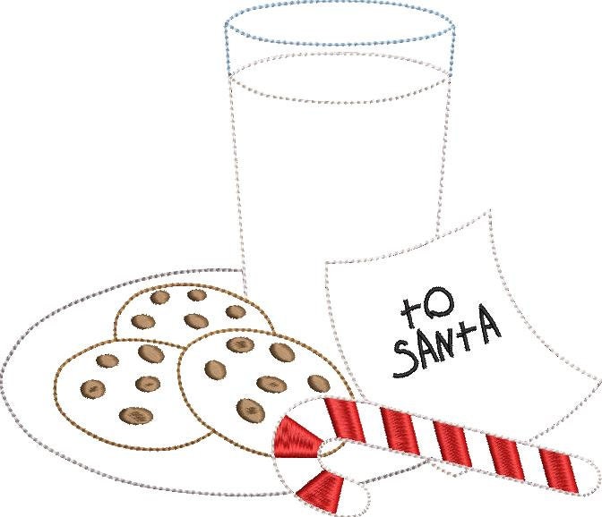 Milk and Cookies for Santa Bean Stitch Applique Machine Embroidery Design