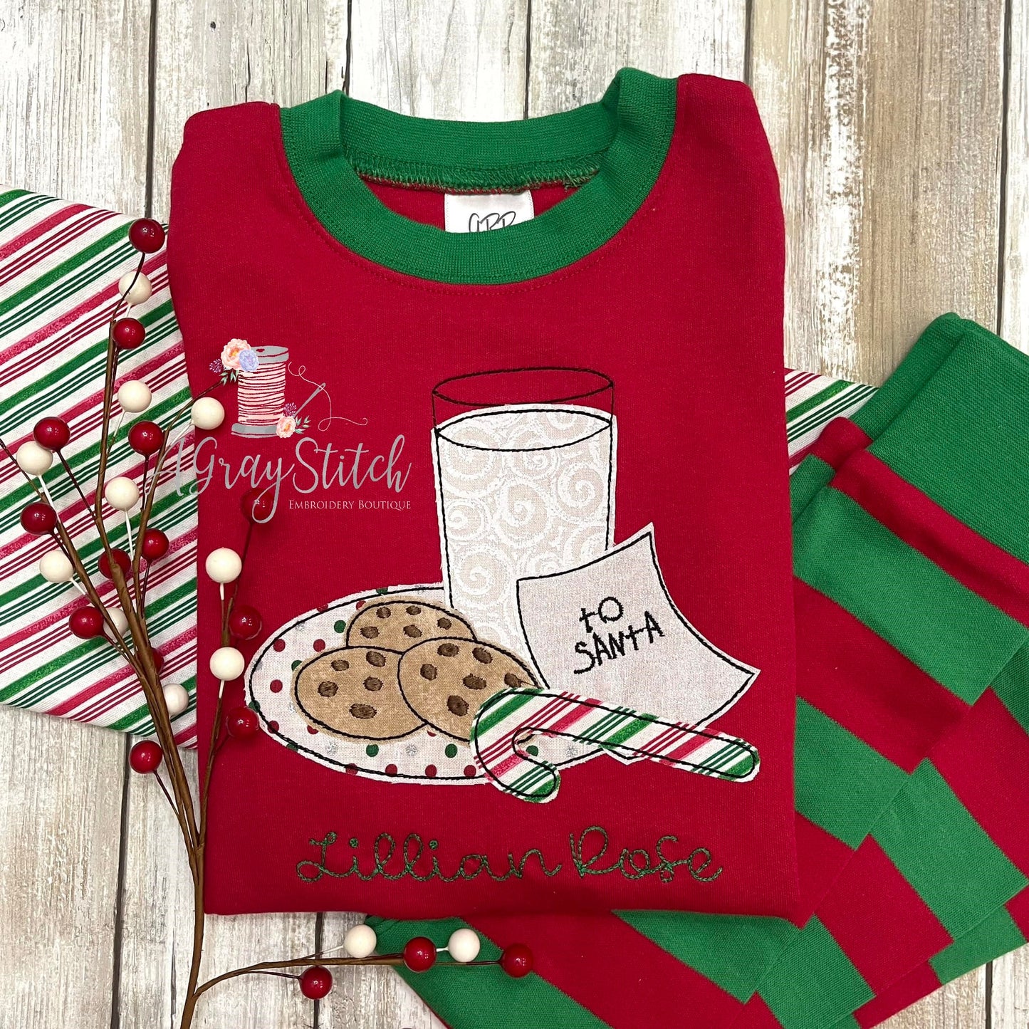 Milk and Cookies for Santa Bean Stitch Applique Machine Embroidery Design