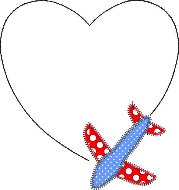 Airplane Zig Zag Applique Design with Heart Boys' Valentine's Day Design Machine Embroidery Quick Stitch