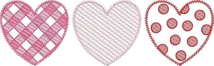 Sketch Fill Heart Trio Gingham Polka Dot Quick Stitch Machine Embroidery Design