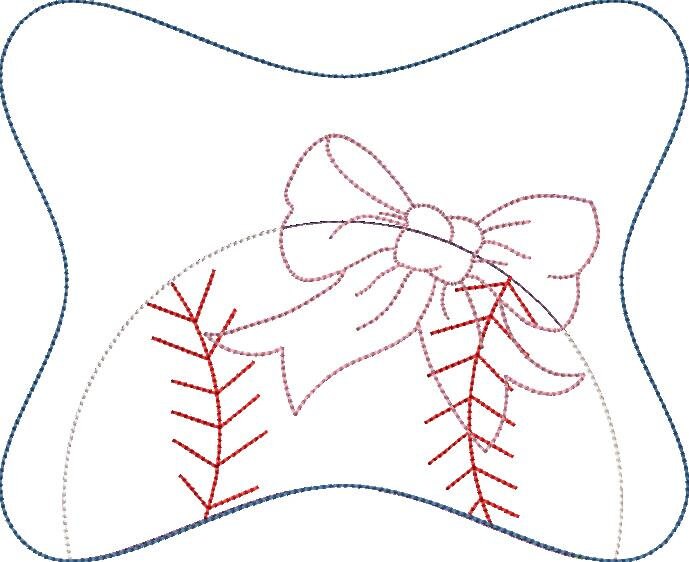 Bean Stitch Quirky Baseball with Bow Frame Quick Stitch Machine Embroidery Design