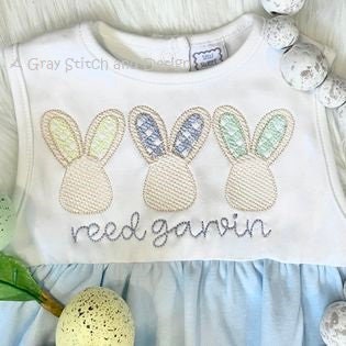 Gingham Sketch Fill Bunny Ear Trio Machine Embroidery Quick Stitch