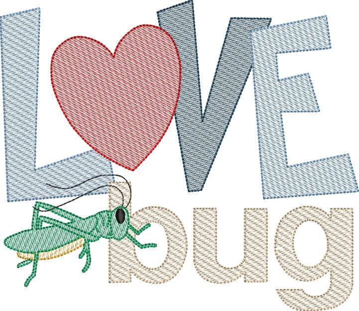 Sketch Fill Love Bug with Grasshopper Boys' Machine Embroiery Design