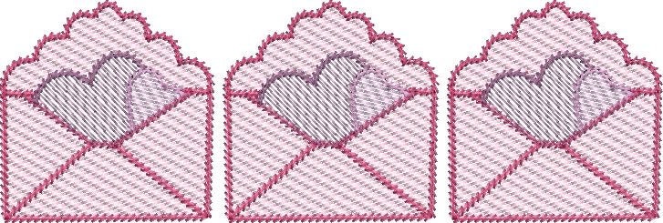 Scallop Edge Envelope Trio Sketch Fill Valentine's Day Hearts Machine Embroidery Quick Stitch