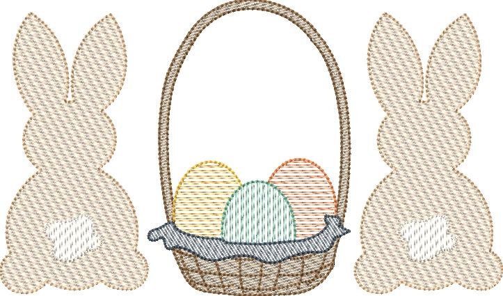 Sketch Fill Bunny and Easter Basket Machine Embroidery Design Quick Stitch