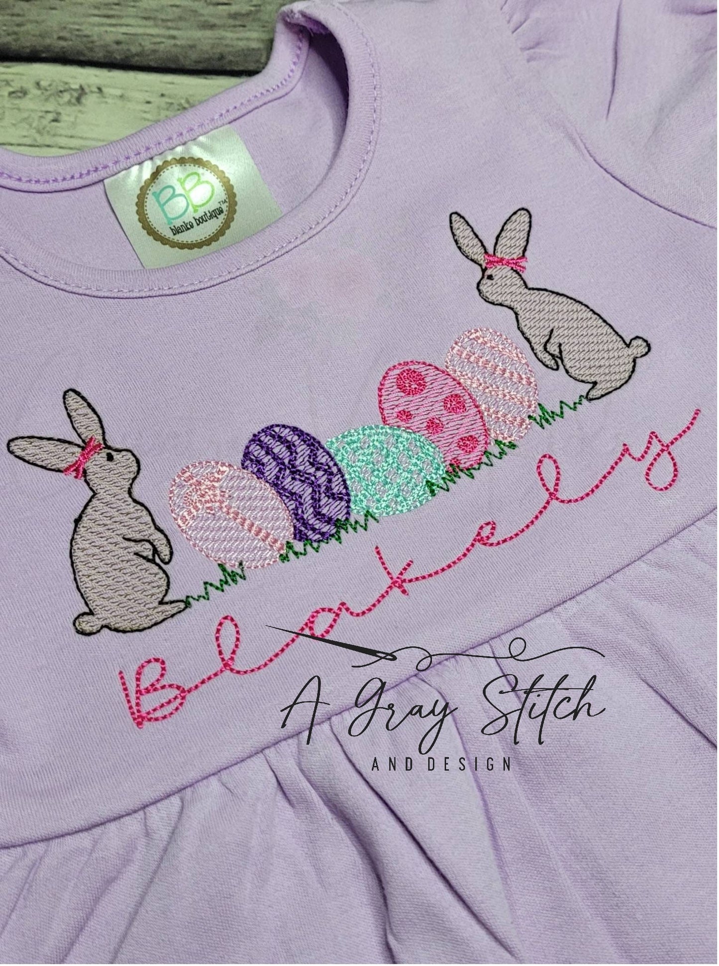 Sketch Fill Bunnies with Bows with Easter Eggs Quick Stitch Machine Embroidery Design