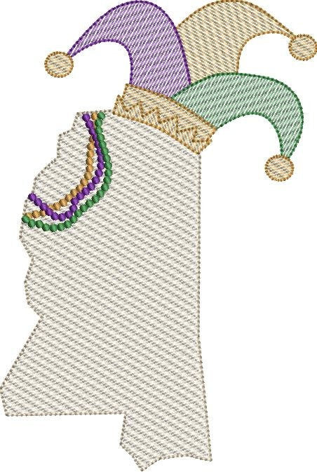 Sketch Fill Mississippi Jester Mardi Gras Machine Embroidery Design