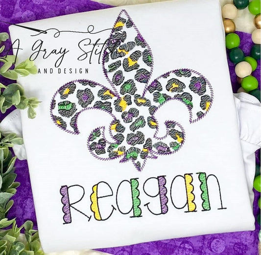 Sketch Fill Leopard Print Fleur De Lis Quick Stitch Machine Embroidery Design