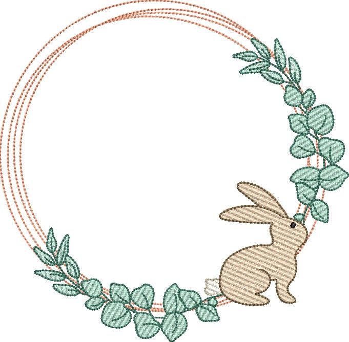 Quick Stitch Sketchy Frame with Greenery Easter Bunny Sketch Fill Machine Embroidery Design