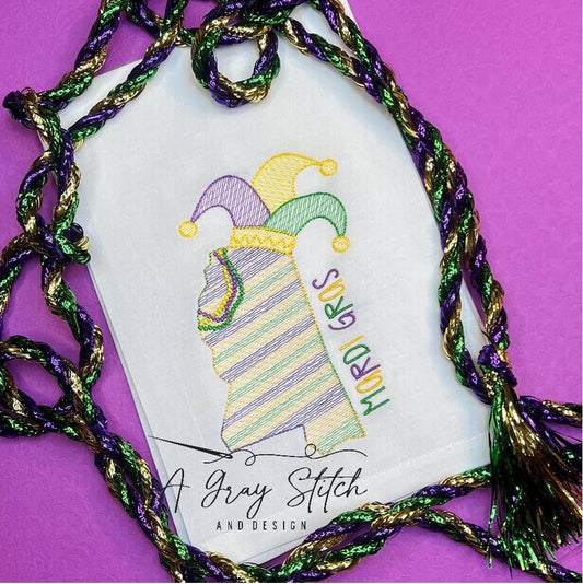 Sketch Fill Mississippi Jester Mardi Gras Machine Embroidery Design